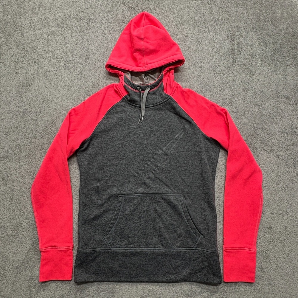 Nike Hooded Sweatshirt Womens Small Gray Pullover Swoosh Therma Fit Thumb Hole
